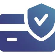 Credit card with a shield and checkmark symbolizing secure payment.