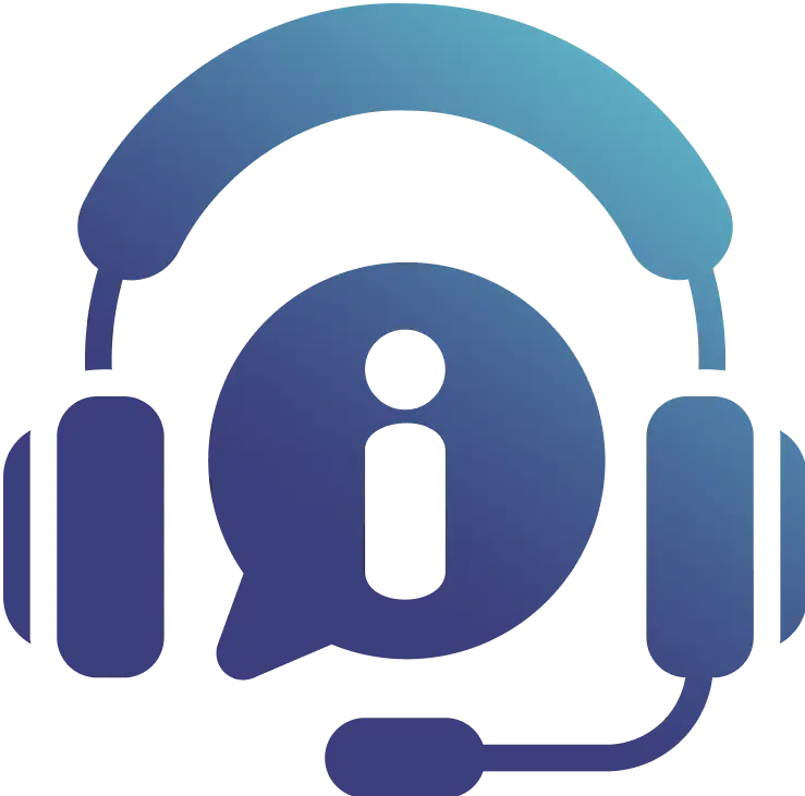 Blue headset with information symbol icon.
